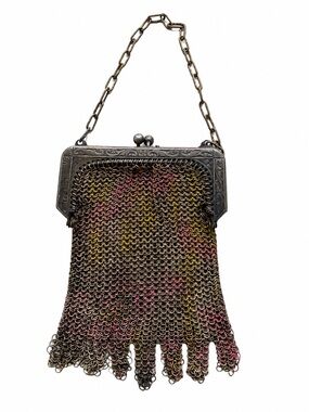 Vintage Chainmail Mesh Evening Bag - Pink & Gold 1920s Whiting & Davis art deco